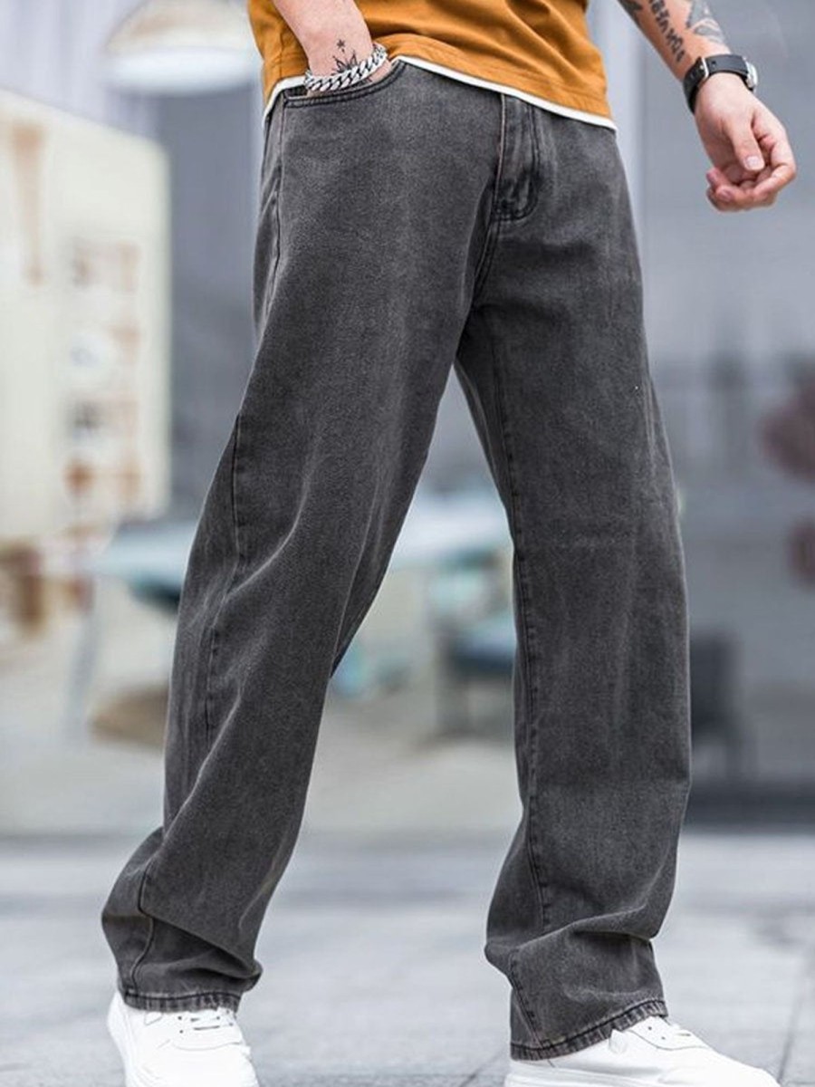 Men DJ Bottoms | Retro Versatile Pocket Casual Jeans Gray