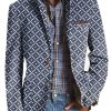 Men DJ Print Jacket | Retro Geometric Print Casual Three-Pocket Blazer Blue