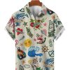 Men DJ Shirts | Men'S Ocean Love Freedom Merman Print Short Sleeve Shirt Khaki