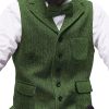 Men BXL Vest | Men'S Tweed Single Breasted Herringbone Pocket Suit Vest Green