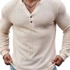 Men DJ Casual Long Sleeve Shirts | Solid Color Waffle Casual Long Sleeve T-Shirt Beige