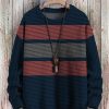 Men DJ Print Sweater | Simple Striped Art Knit Pullover Print Casual Sweatshirt Photo Color