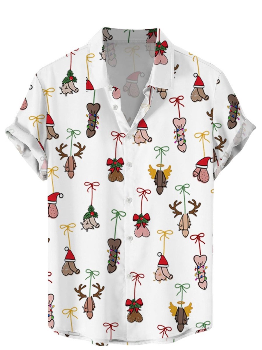 Men BXL Shirts | Casual Loose And Fun Christmas Cocks Hidden Short-Sleeved Shirt