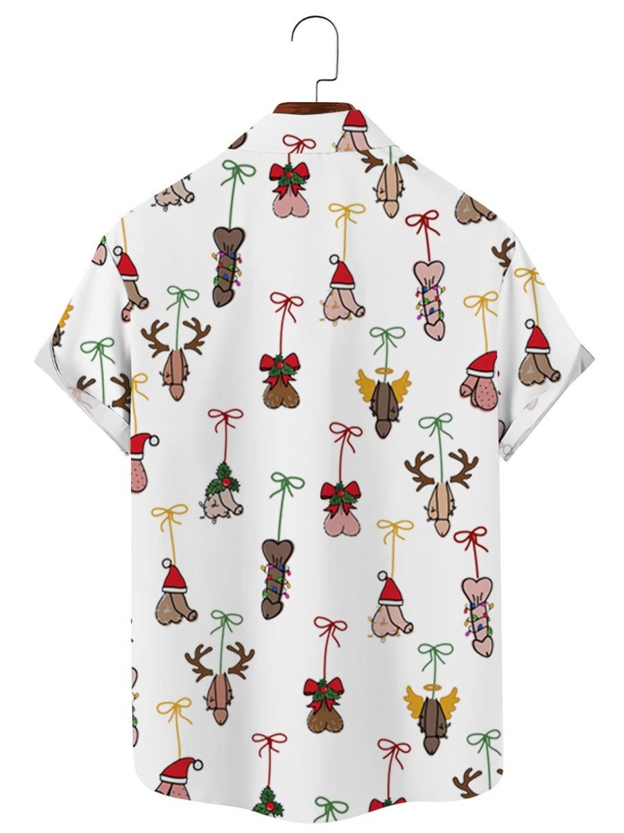 Men BXL Shirts | Casual Loose And Fun Christmas Cocks Hidden Short-Sleeved Shirt