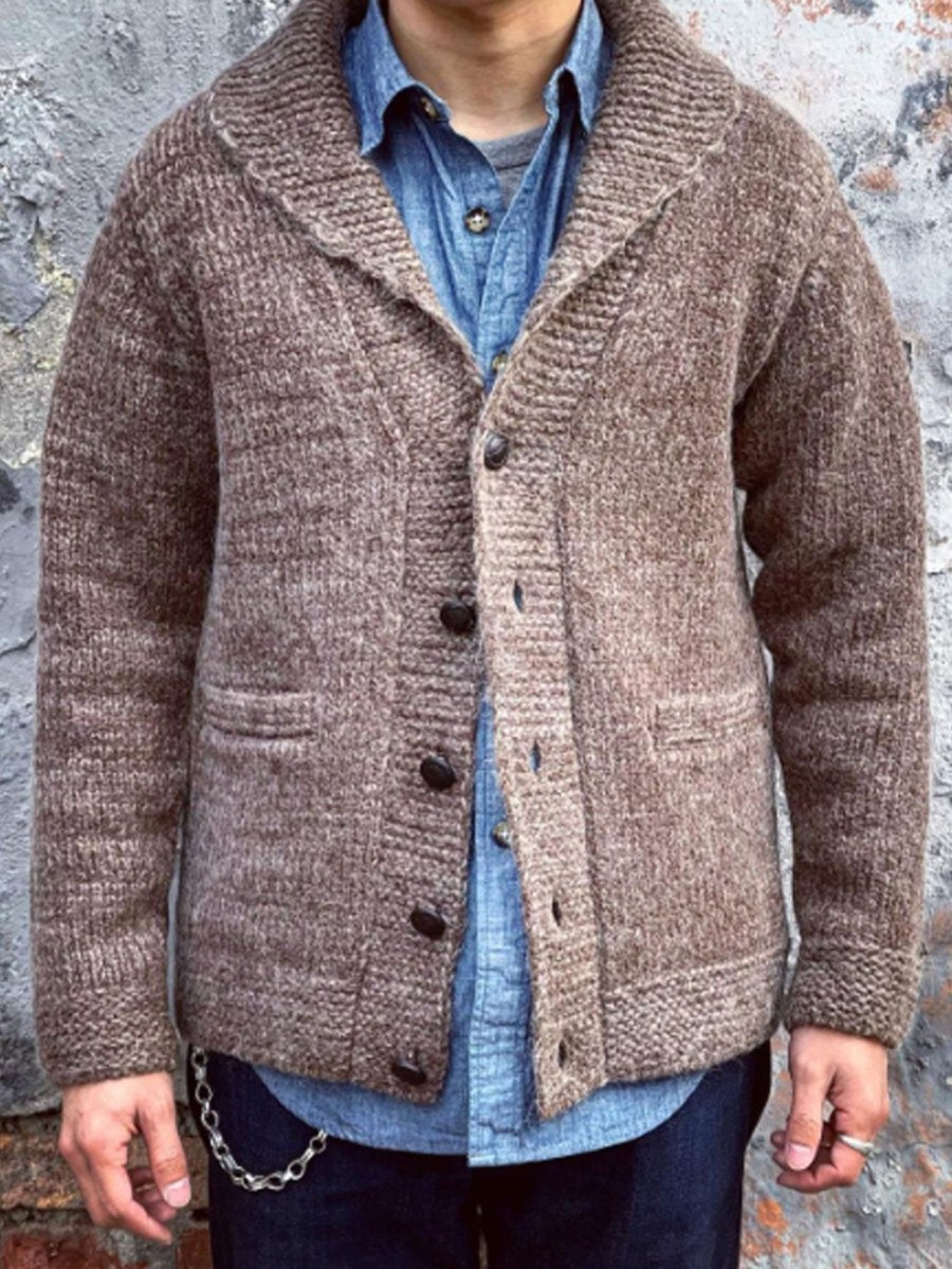 Men DJ Cardigan | Autumn And Winter Lapel Pocket Warm Knitted Cardigan Photo Color