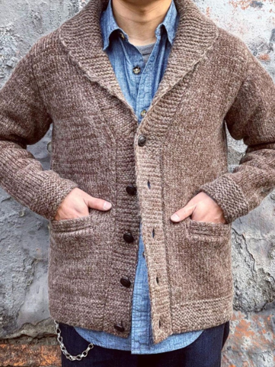 Men DJ Cardigan | Autumn And Winter Lapel Pocket Warm Knitted Cardigan Photo Color