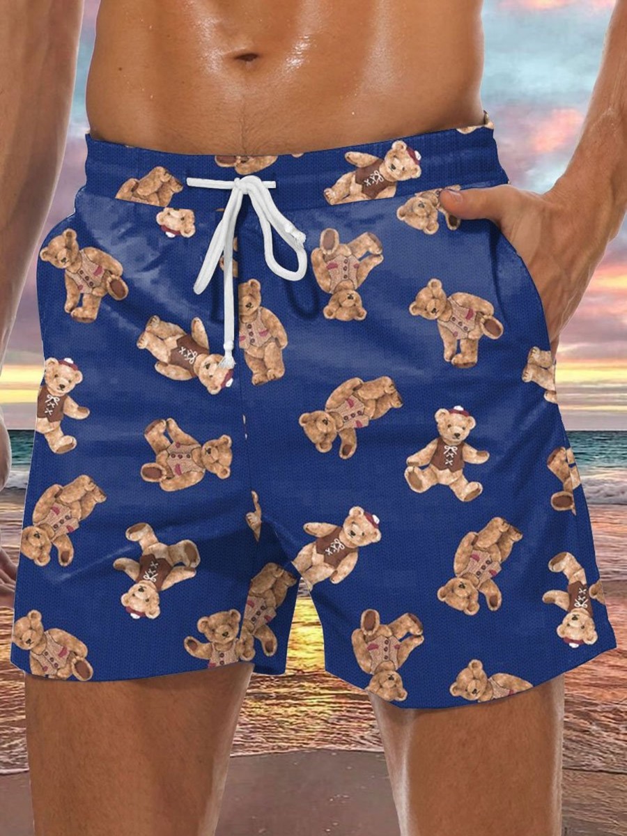 Men BXL Shorts | Fun And Cute Bear Print Casual Shorts Blue