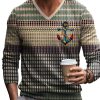 Men DJ Print Sweater | Vintage Color Block And Anchor Print V-Neck Knitted Pullover Sweater Photo Color