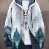 Men DJ Print Jacket | Leisure Watercolor Forest Print Thick Loose Long-Sleeved Coat Photo Color