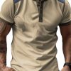 Men BXL Casual Shirts | Men'S Half Open Collar Shoulder Panel Short Sleeve T-Shirt Khaki