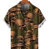 Men HLJ Shirts | Men'S Skull Leaf Print Casual Short Sleeve Shirt Brownish Yellow