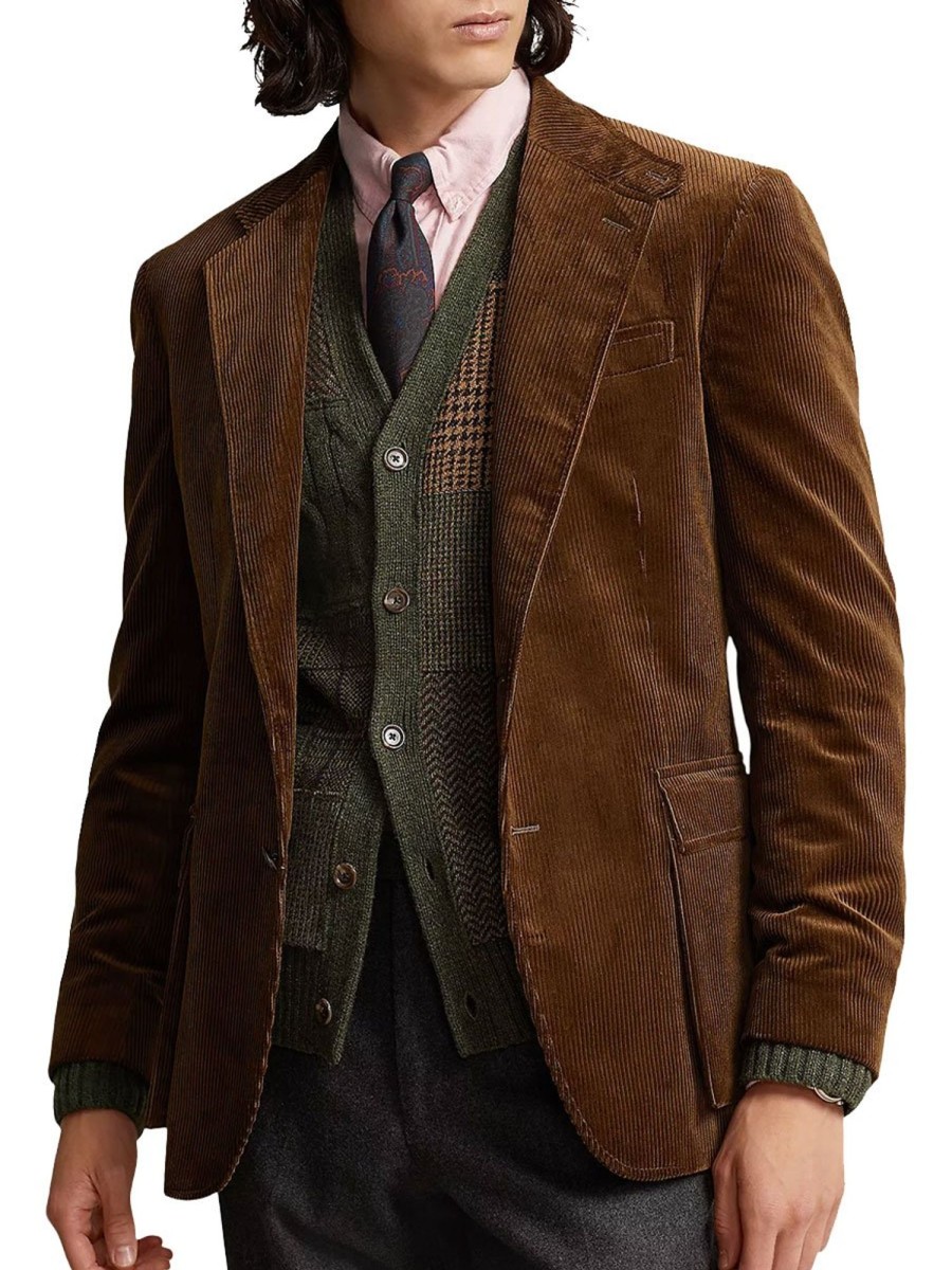 Men BXL Jacket | Men'S Vintage Solid Color Corduroy Pocket Casual Blazer Brown