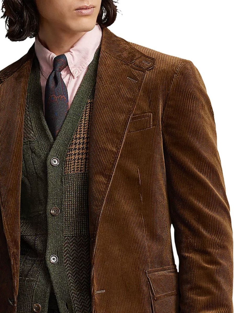 Men BXL Jacket | Men'S Vintage Solid Color Corduroy Pocket Casual Blazer Brown