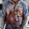 Men BXL T-Shirts | Men'S Outdoor Rescue Animal Lion Painted Fleece Pocket Polo Sweatshirt Blue