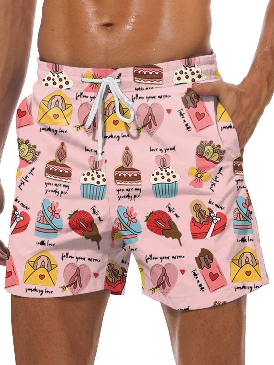 Men BXL Bottoms | Fun Valentine'S Day Gift Printed Casual Shorts