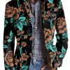 Men DJ Print Jacket | Vintage Floral Print 3-Pocket Lapel Casual Blazer Photo Color