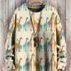 Men DJ Print Sweater | Giraffe Family Print Casual Crew Neck Knitted Pullover Sweater Photo Color