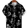 Men DJ Shirts | Fun Skull Print Casual Short Sleeve Shirt Black