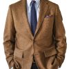 Men DJ Jacket | Herringbone 3-Pocket Lapel Single-Breasted Casual Blazer Brown