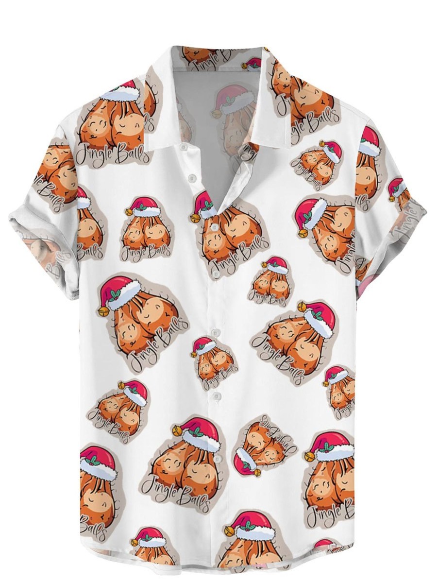 Men DJ Shirts | Christmas Jingle Balls Printed Casual Hawaiian Short-Sleeved Shirt