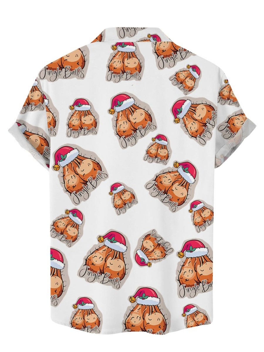 Men DJ Shirts | Christmas Jingle Balls Printed Casual Hawaiian Short-Sleeved Shirt