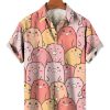 Men HWT Shirts | Men'S Hawaiian Shirts Cute Piggy Print Chest Pocket Short Sleeve Shirt Pink