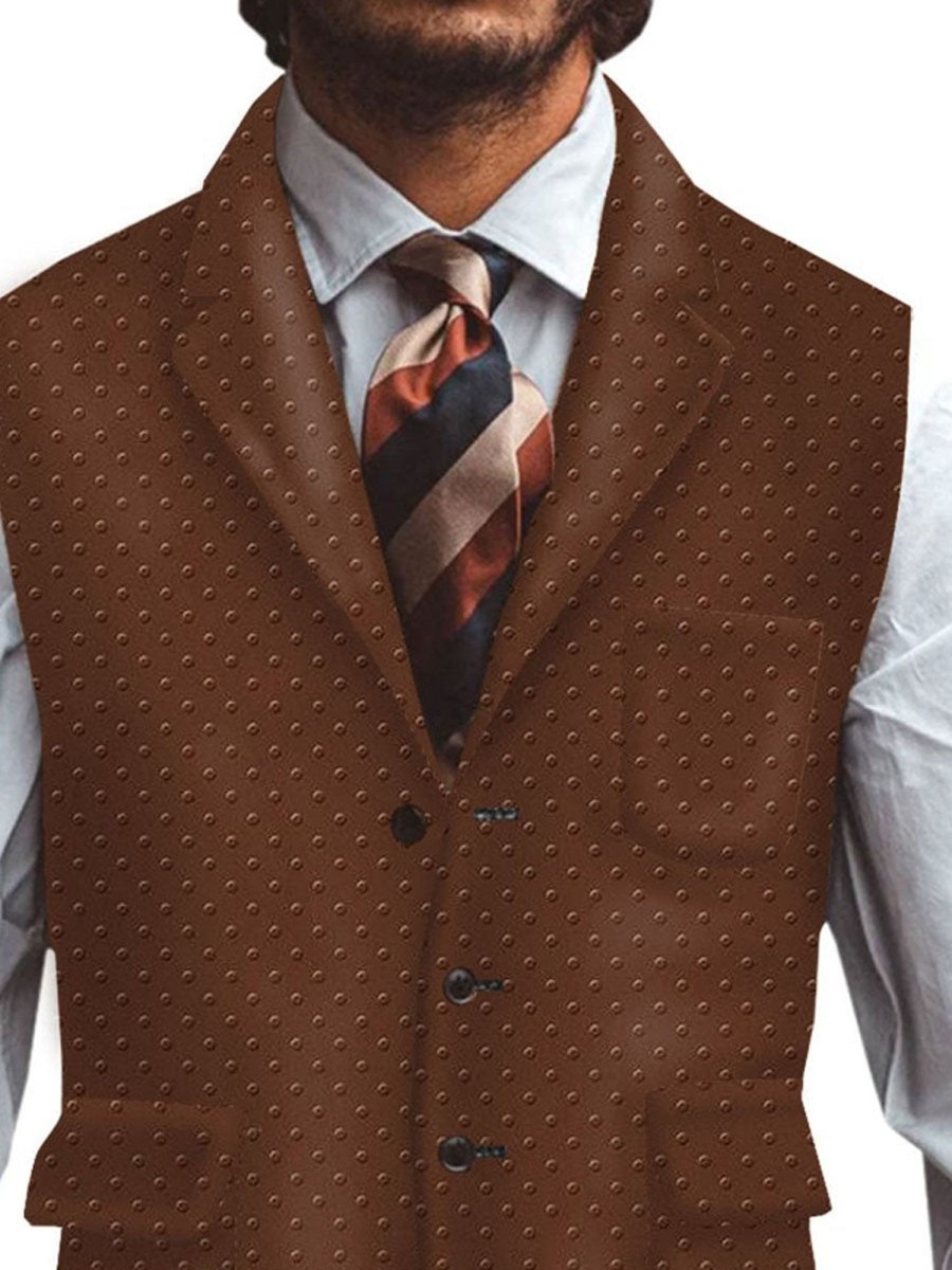 Men TH Vest | Men'S Retro Solid Polka Dots Print Casual Vest Brown