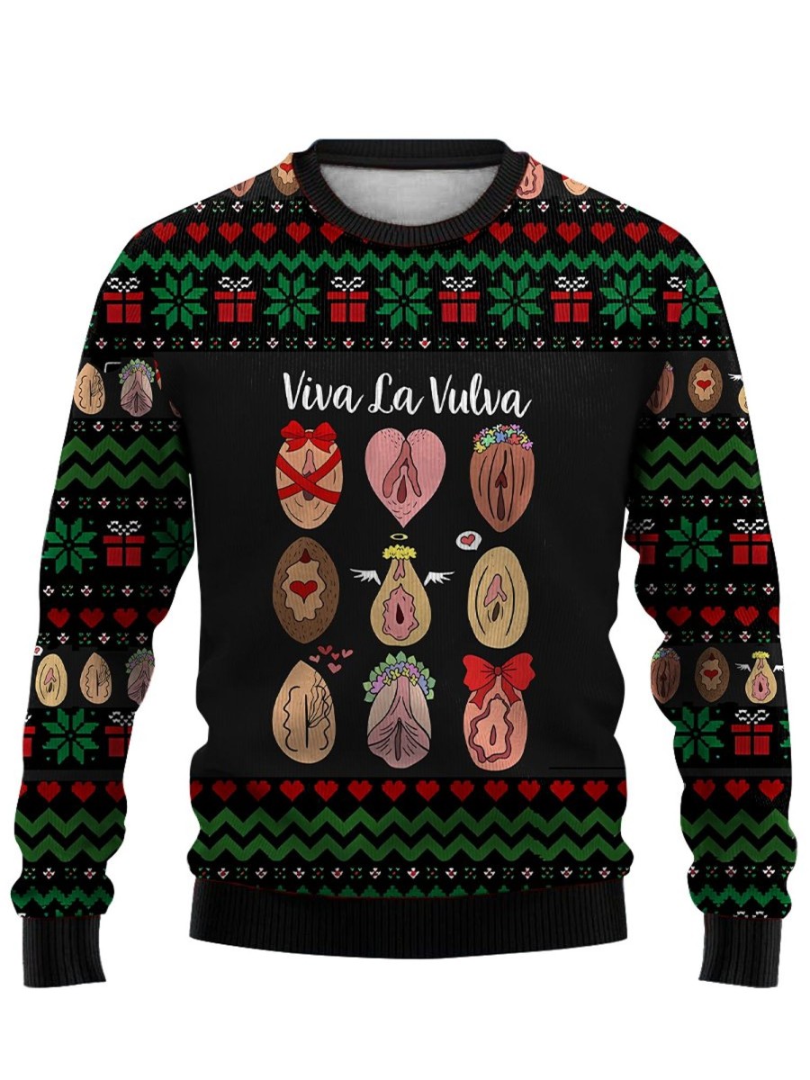 Men GYJ Ugly Sweater | Men'S Cartoon Print Crewneck Sweatshirt Black