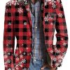 Men DJ Print Jacket | Retro Snowflake Plaid Print 3-Pocket Casual Blazer Red