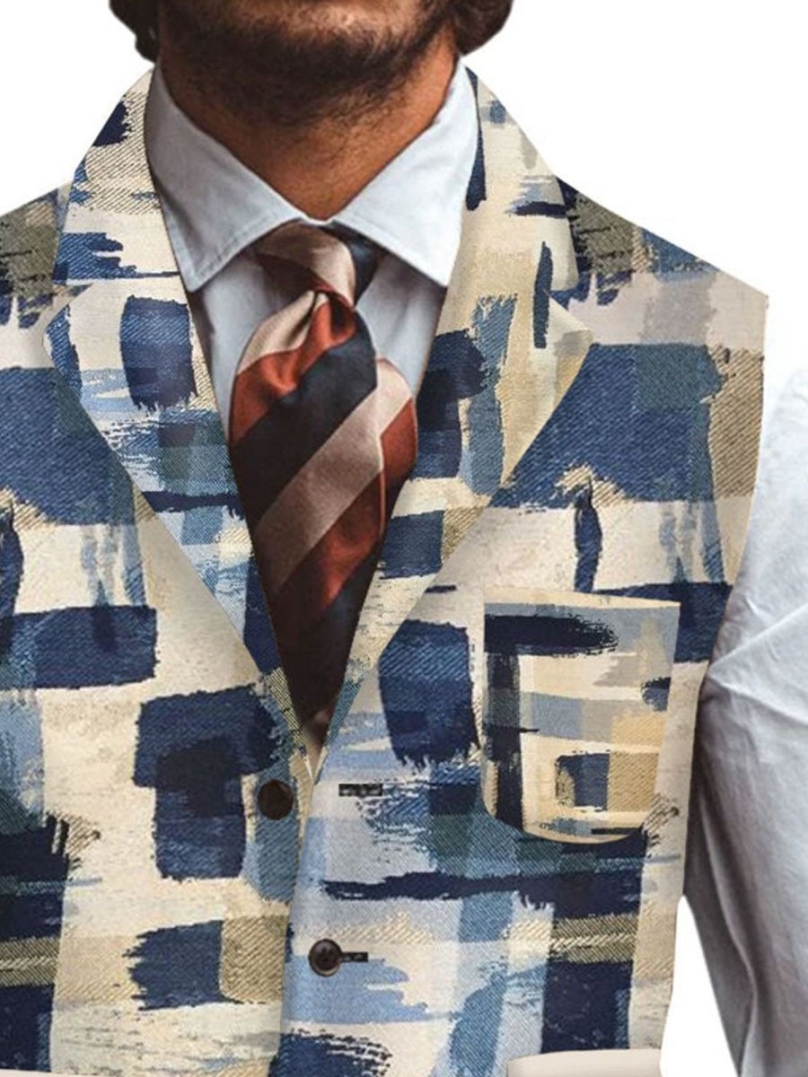 Men TH Vest | Men'S Retro Splash Print Casual Vest Blue