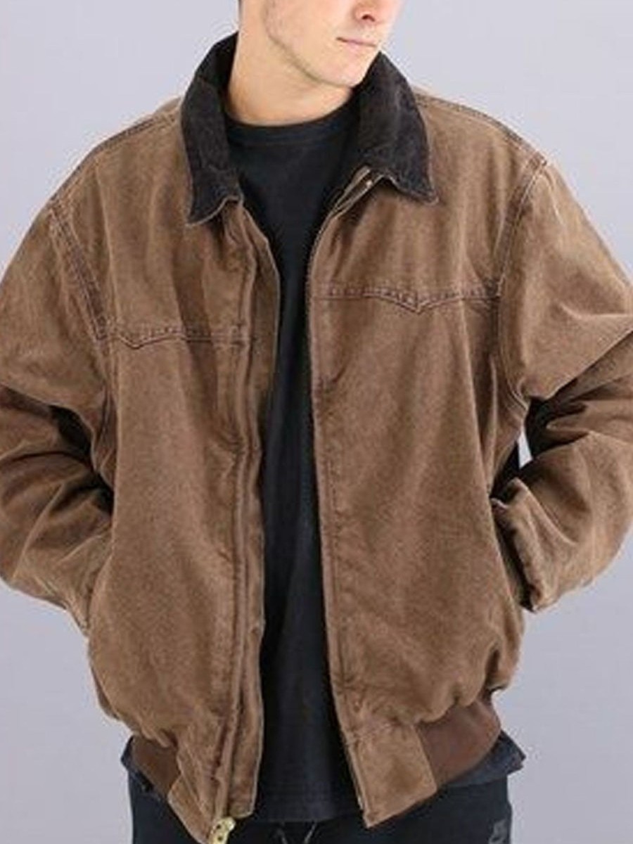 Men DJ Jacket | Retro Zip Pocket Lapel Casual Jacket Brown