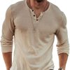 Men BXL Casual Long Sleeve Shirts | Men'S Solid Color Knitted Half Open Collar Casual Long Sleeve T-Shirt Beige