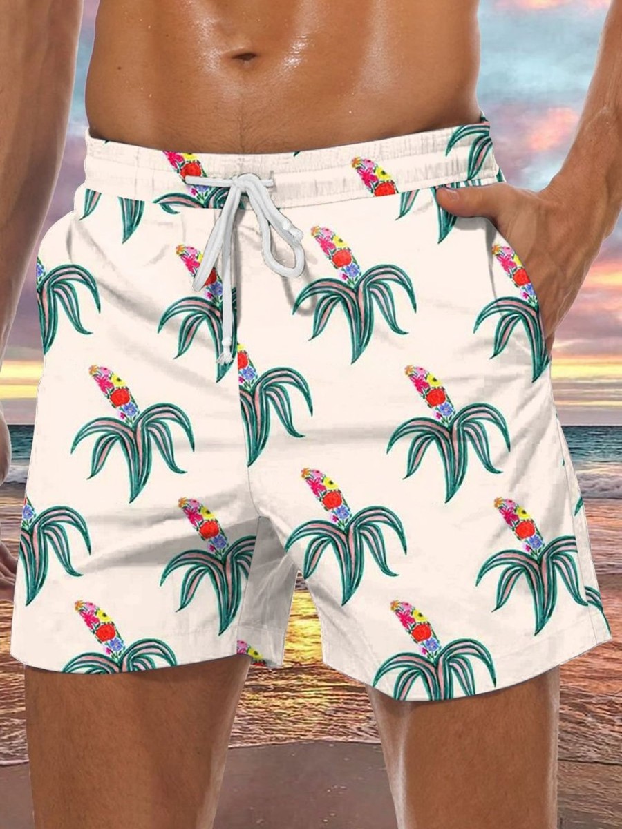 Men GYJ Bottoms | Floral Banana Print Track Shorts White