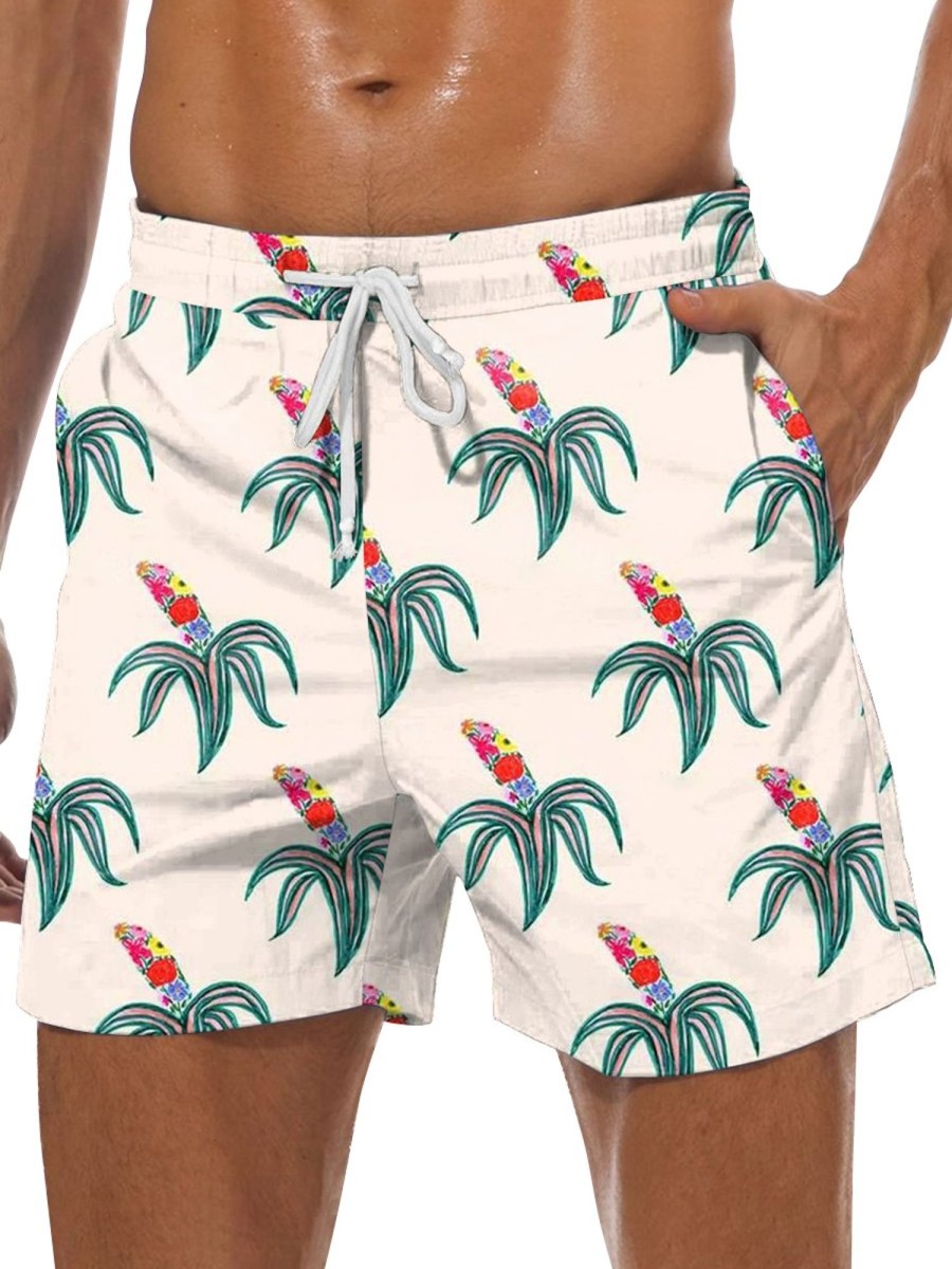 Men GYJ Bottoms | Floral Banana Print Track Shorts White