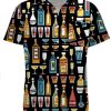 Men DJ Shirts | Retro Geometric Bottle Print Pocket Hawaiian Short Sleeve Shirt Photo Color