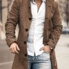 Men BXL Print Jacket | Men'S Vintage Herringbone Wool Single-Breasted Casual Coat Brown