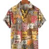 Men HLJ Shirts | Colorful Funny Cat Short Sleeve Shirt Polychromatic