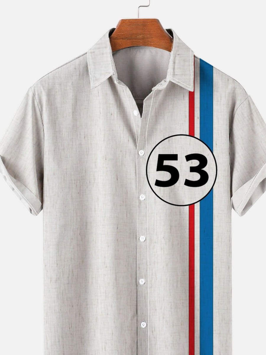 Men HLJ Shirts | Men'S Vintage Racing Stripe Print Short Sleeve Shirt Photo Color