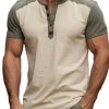 Men DJ Casual Shirts | Half Open Collar Contrasting Color Splicing Casual Versatile Short-Sleeved T-Shirt Beige