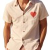 Men DJ Shirts | Love Print Casual Short-Sleeved Shirt Beige