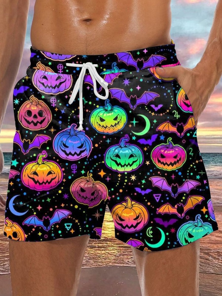 Men DJ Bottoms | Halloween Colorful Print Casual Pocket Shorts Photo Color