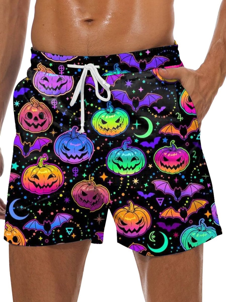 Men DJ Bottoms | Halloween Colorful Print Casual Pocket Shorts Photo Color