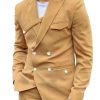 Men DJ Jacket | American Retro Lapel 3-Pocket Lace-Up Casual Blazer Yellow