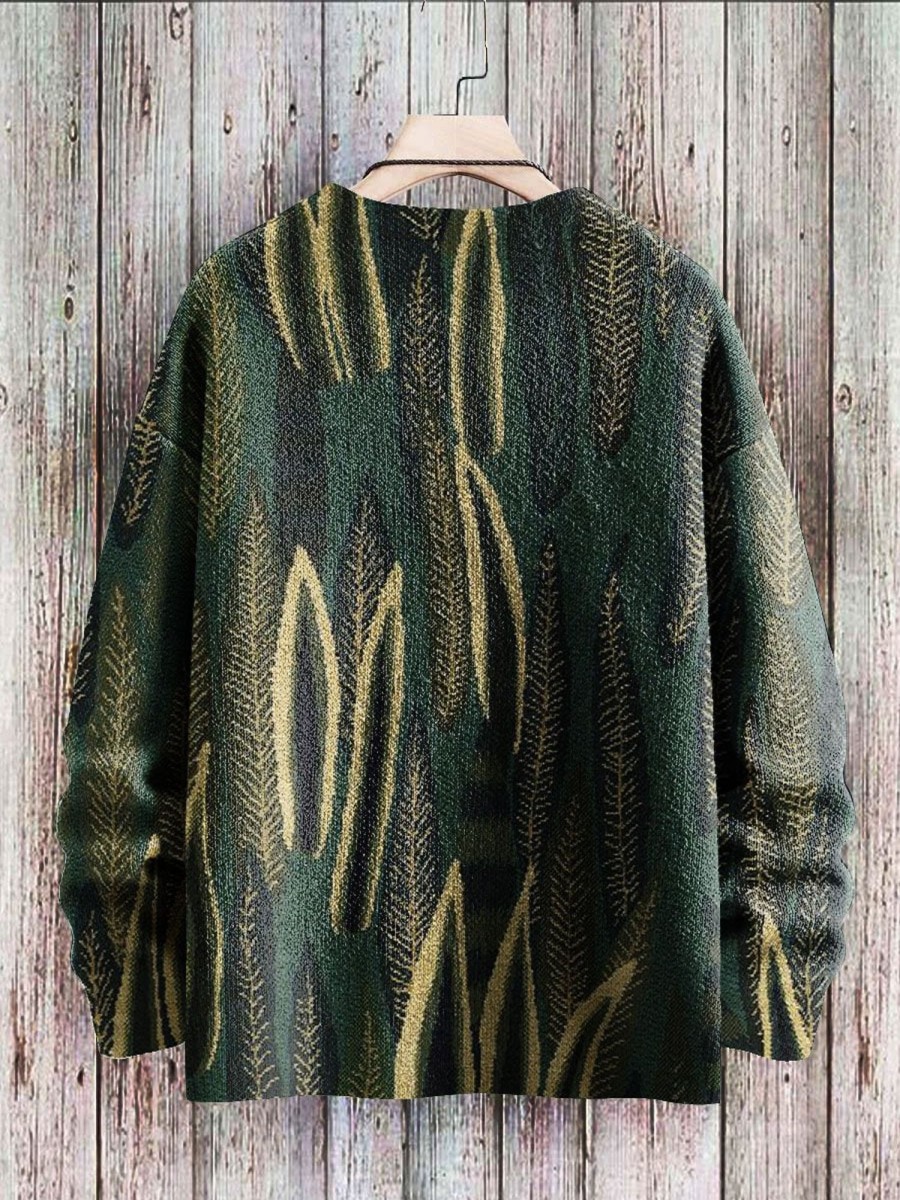 Men BXL Print Sweater | Men'S Casual Round Neck Botanical Print Pullover Sweater 96605195Xl Dark Green