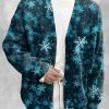 Men DJ Print Cardigan | Winter Snowflake Print Casual And Versatile Knitted Cardigan Blue