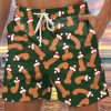 Men DJ Shorts | Cocks Print Casual Pocket Shorts With Santa Hat Photo Color