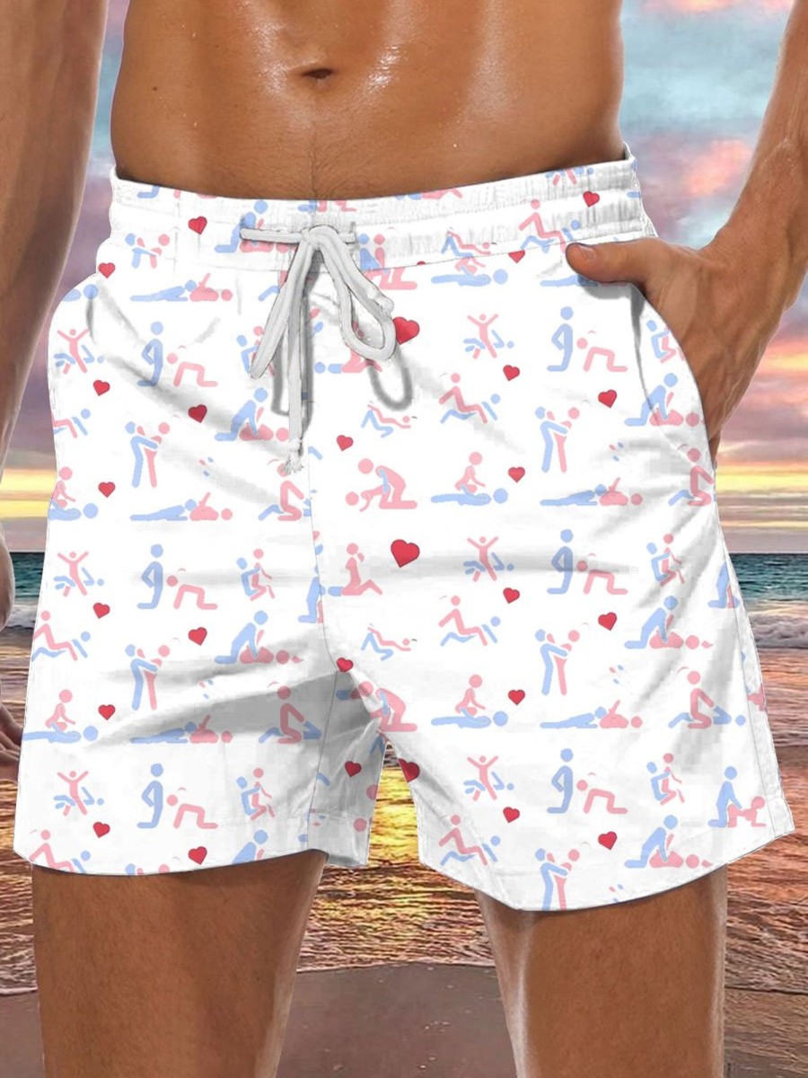 Men BXL Shorts | Fun Valentine'S Day Heart Print Casual Shorts White