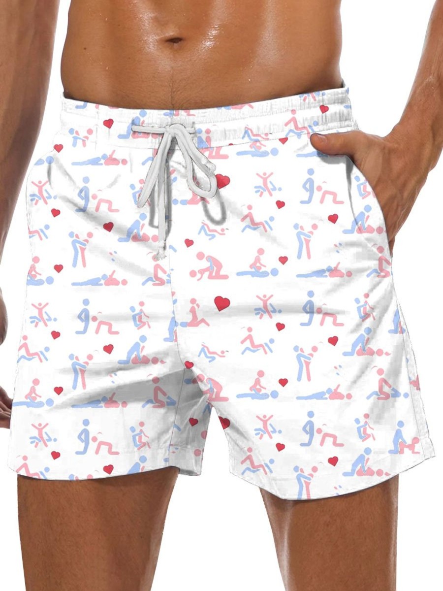 Men BXL Shorts | Fun Valentine'S Day Heart Print Casual Shorts White