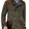 Men BXL Jacket | Vintage Herringbone Wool And Suede Patchwork Double-Breasted Casual Coat Army Green