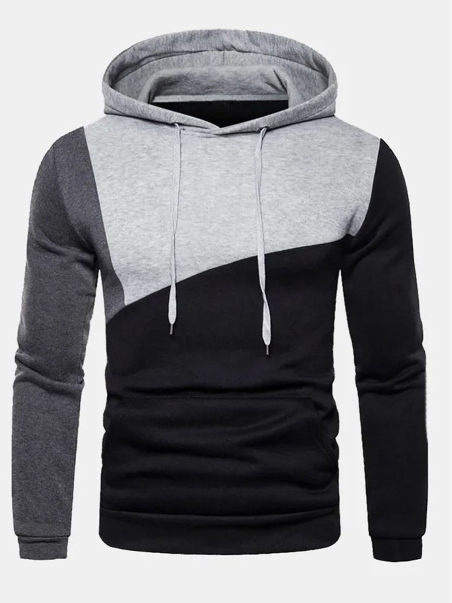 Men DJ T-Shirts | Men'S Color Block Print Basic Drawstring Hoodie Photo Color